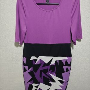 Stylish Purple and Black Geometric Long Sleeve Dress